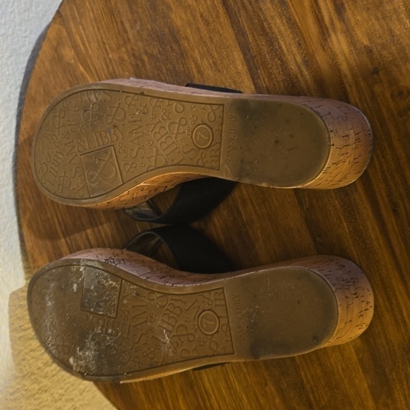 Sam & Libby Womens Black tong cork platform Wedge Sandals Silver CUTE! Sz.7 - Picture 12 of 13